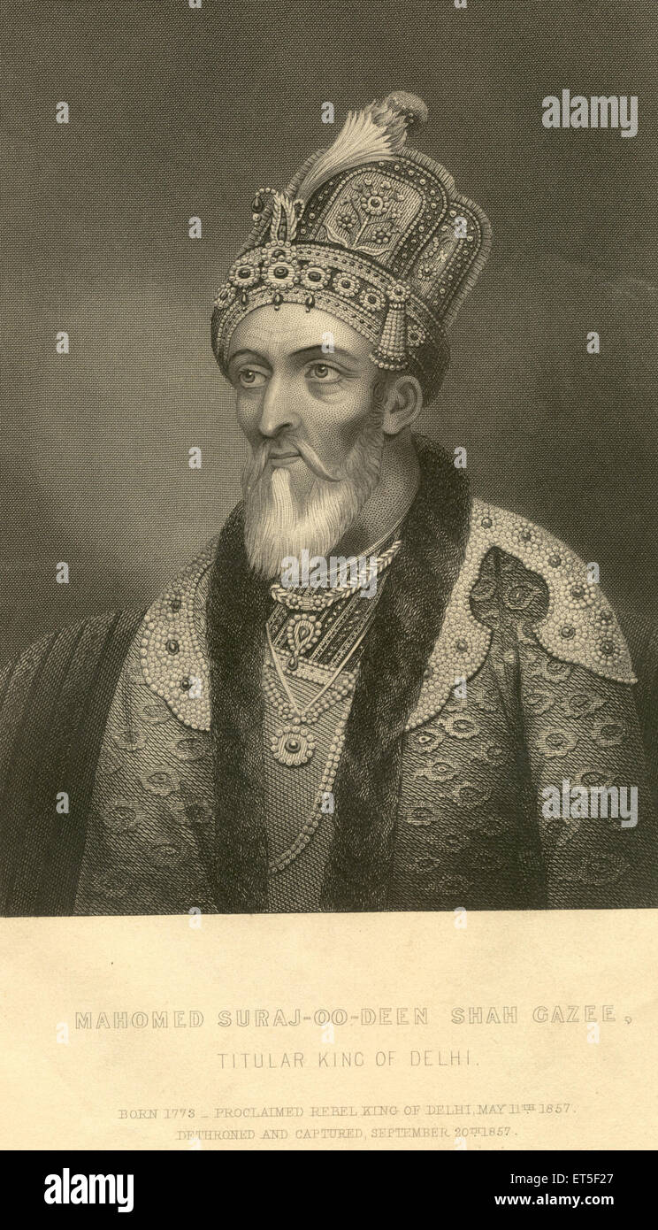 La communauté militaire et mutinerie vues Mohamed Suraj oo Deen Shah Cazee Roi Titulaire de Delhi Né 1773 proclamé roi rebelle de Delhi Banque D'Images