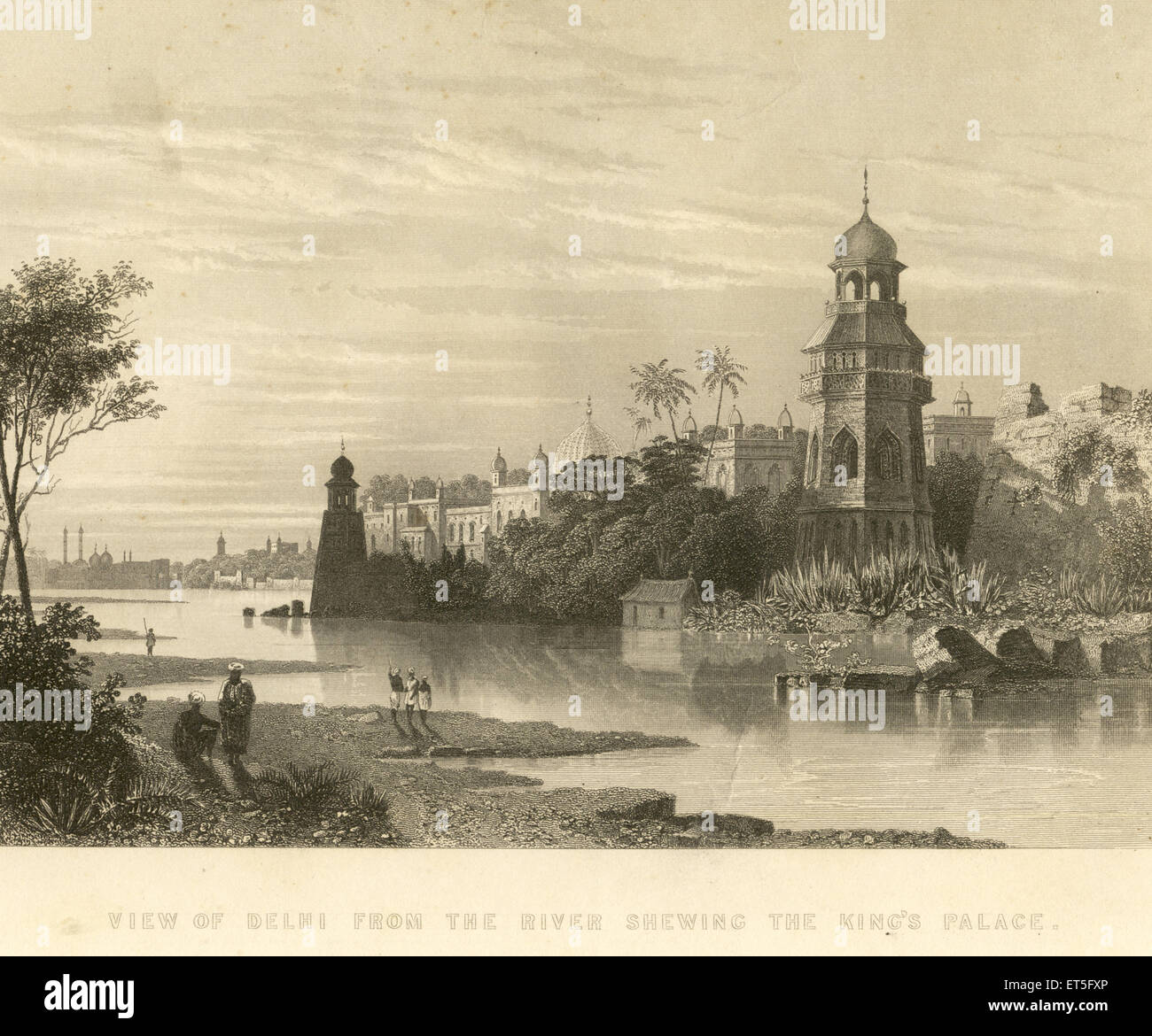 Red fort, rivière Yamuna, Delhi, Inde, Indien, Rébellion indienne, vue militaire, vues mutineuses, mutinerie de Sepoy, photo ancienne des années 1800 Banque D'Images