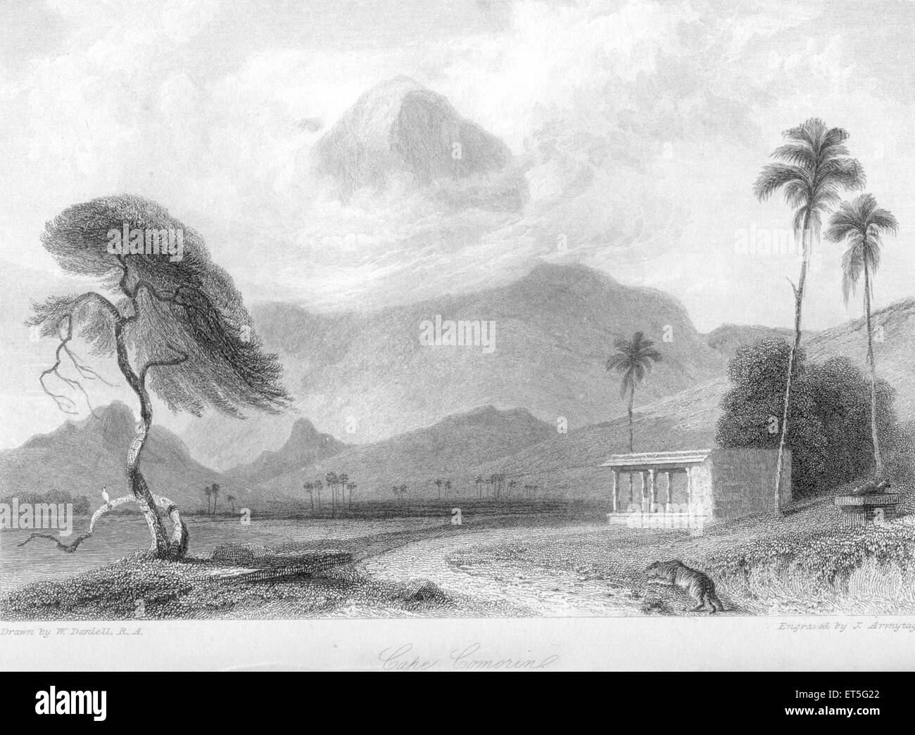 Cape Comoriin, Kanyakumari, Tamil Nadu, Inde, Asie, Gravure en acier de style asiatique, indien, ancien datant du XIXe siècle Banque D'Images