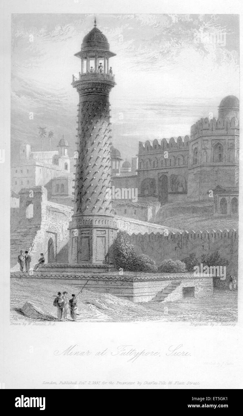 Minar à Futtypore ou Siere Fatehpur Sikri ; Uttar Pradesh en Inde ; Banque D'Images
