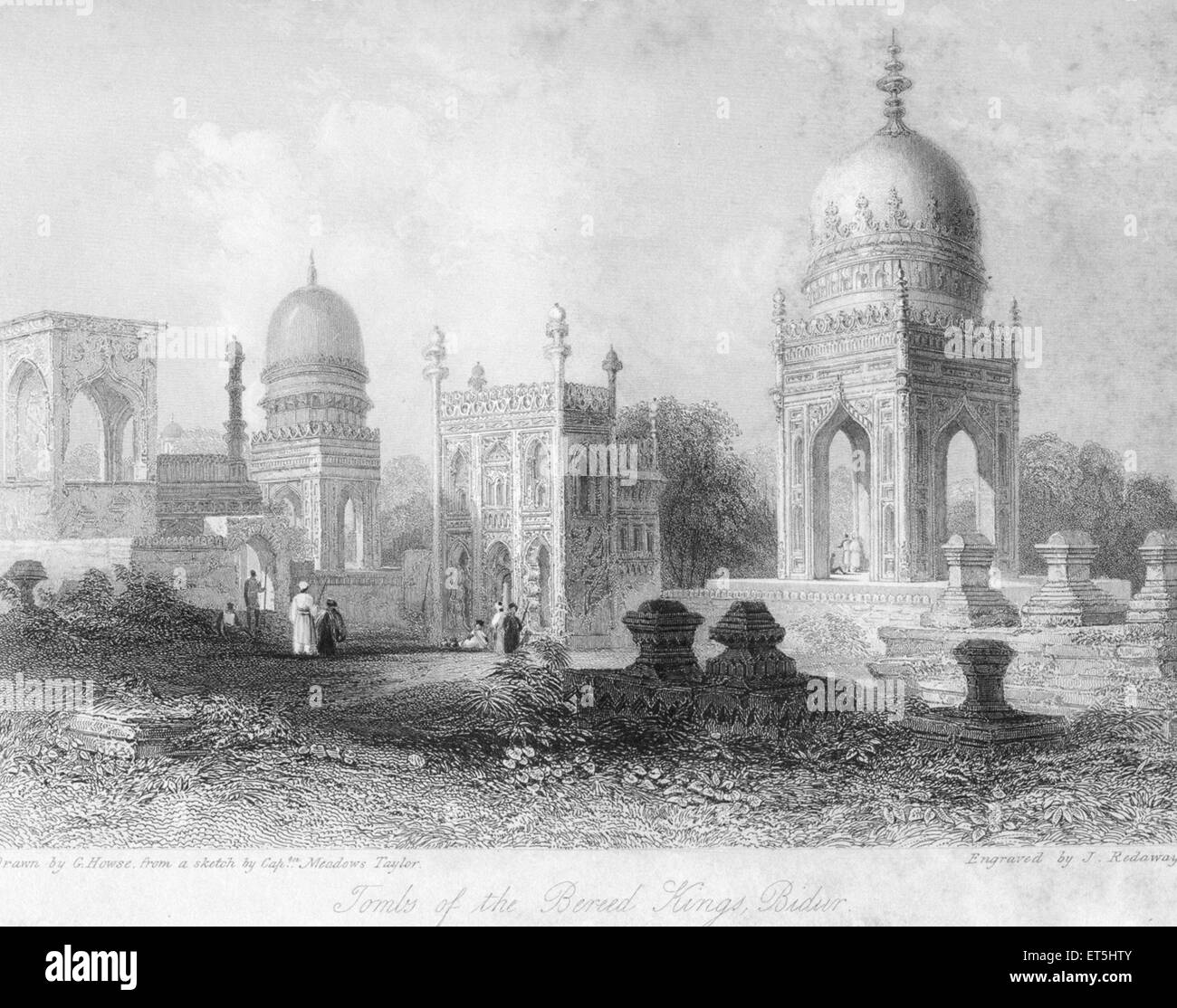 Tombes de Barid Kings ; Bidur ; District de Nuwakot ; province de Bagmati ; Népal ; Asie ; asiatique ; ancienne gravure en acier du XIXe siècle Banque D'Images