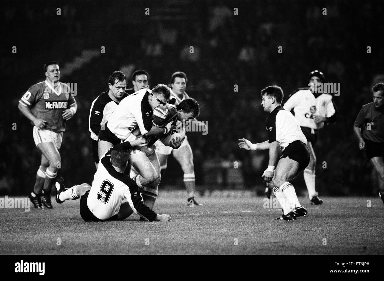 Le défi de la Coupe du Monde 1989 (également connu sous le nom de Foster's World Cup Challenge), la toute première Coupe du monde officielle de défi. Madrid 30 - 18 Canberra Raiders a tenu à Old Trafford, Manchester. 4e octobre 1989. Banque D'Images