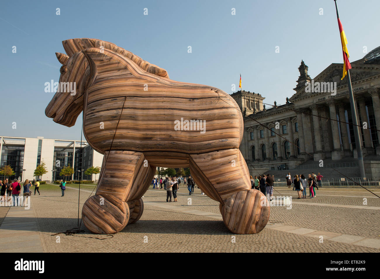 Berlin, Allemagne, la protestation de la taille avec un cheval de Troie contre TTIP Banque D'Images