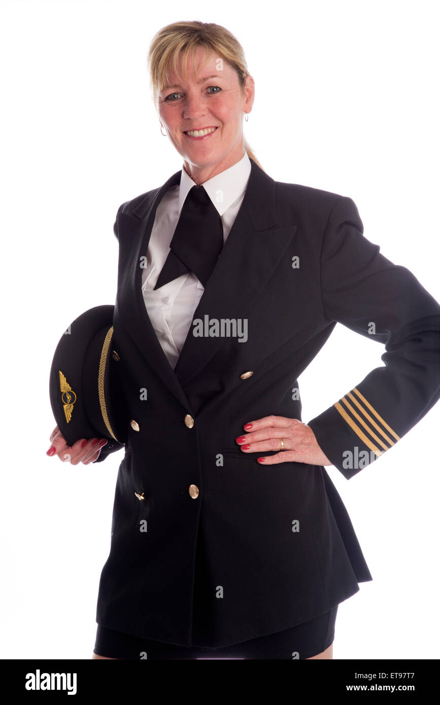 Jolie femme en uniforme de pilote de ligne Photo Stock - Alamy