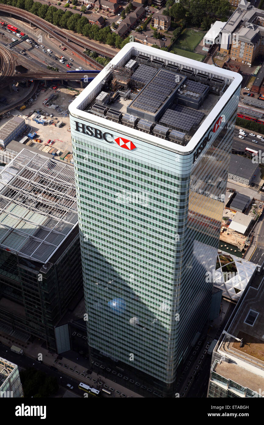 Vue aérienne de l'édifice de la HSBC à Canary Wharf, l'Est de Londres, Royaume-Uni Banque D'Images