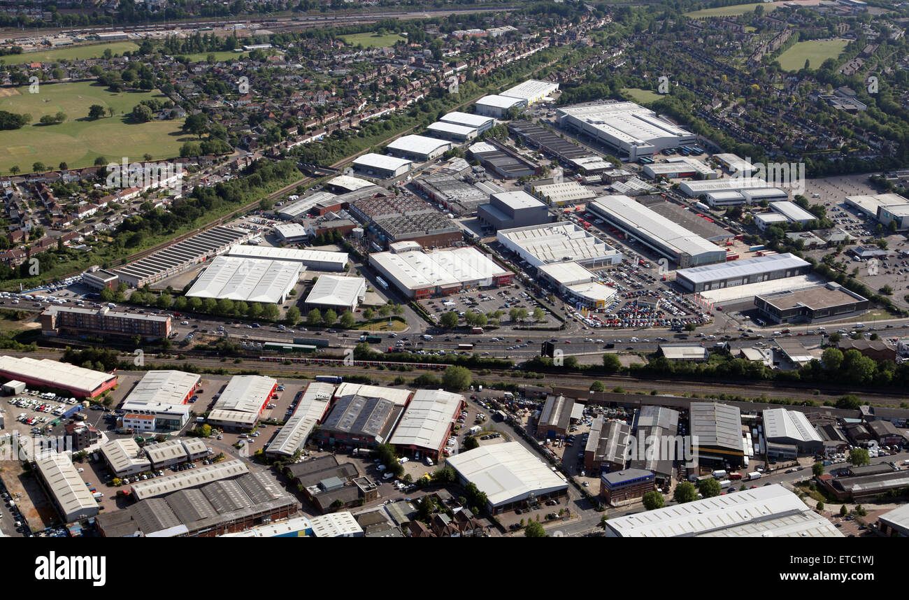 Vue aérienne de Heron Trading Estate, à l'ouest de Londres, Royaume-Uni Banque D'Images