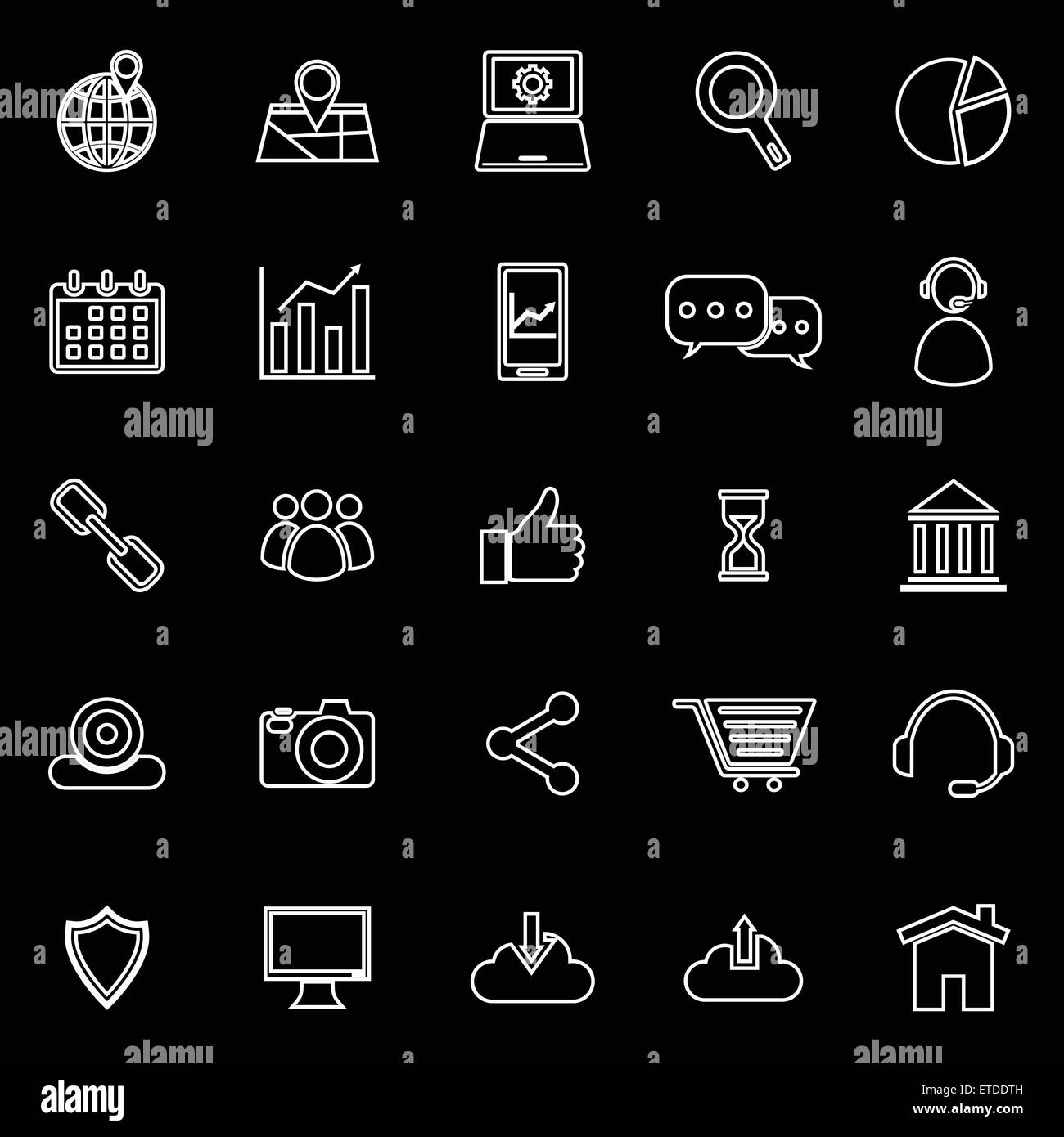 Ligne SEO icônes sur fond noir, vecteur d'actions Illustration de Vecteur