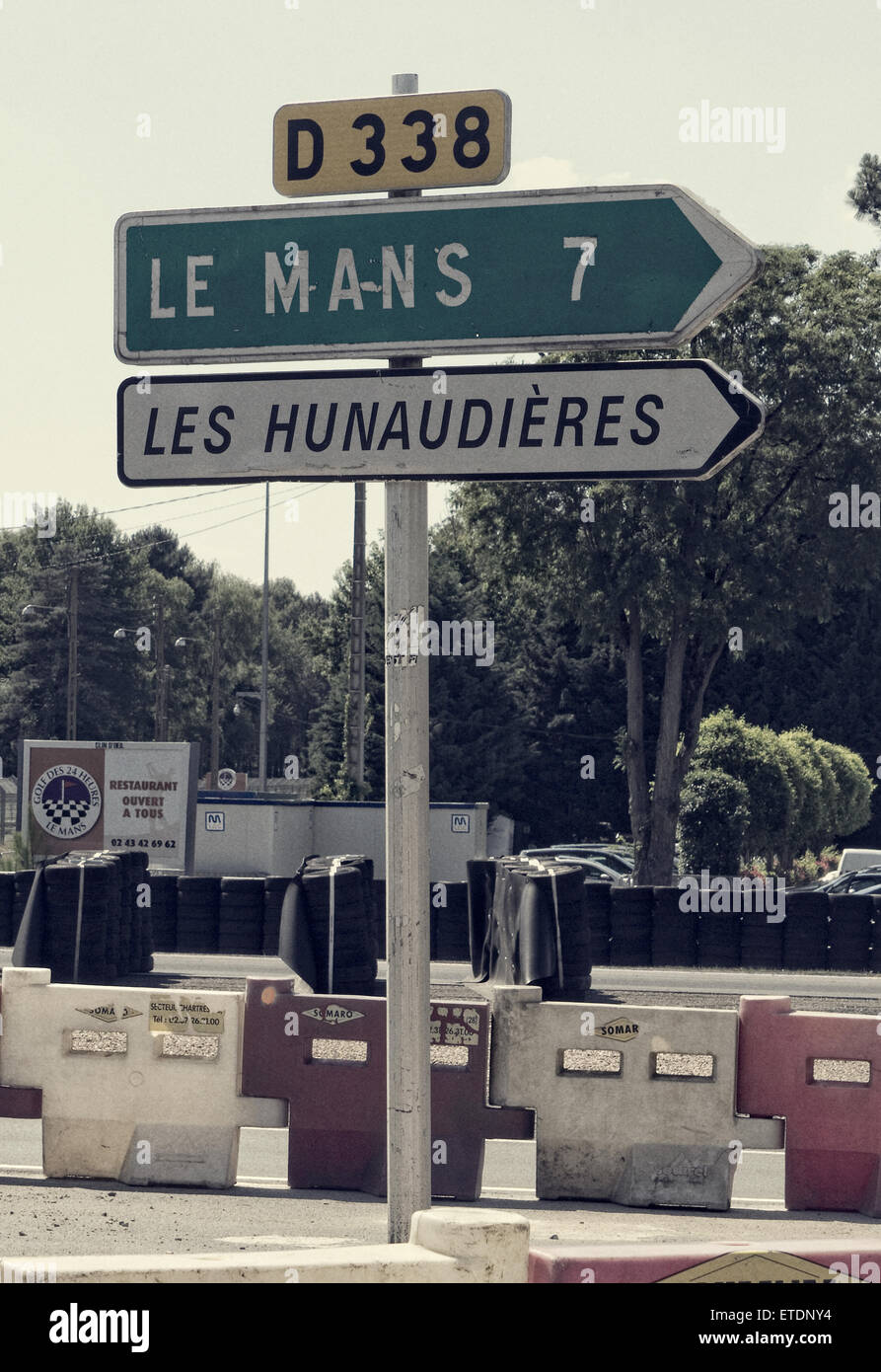 Inscrivez-vous à Mulsanne corner sur la D338 24 Heures du Mans racing circuit France Banque D'Images