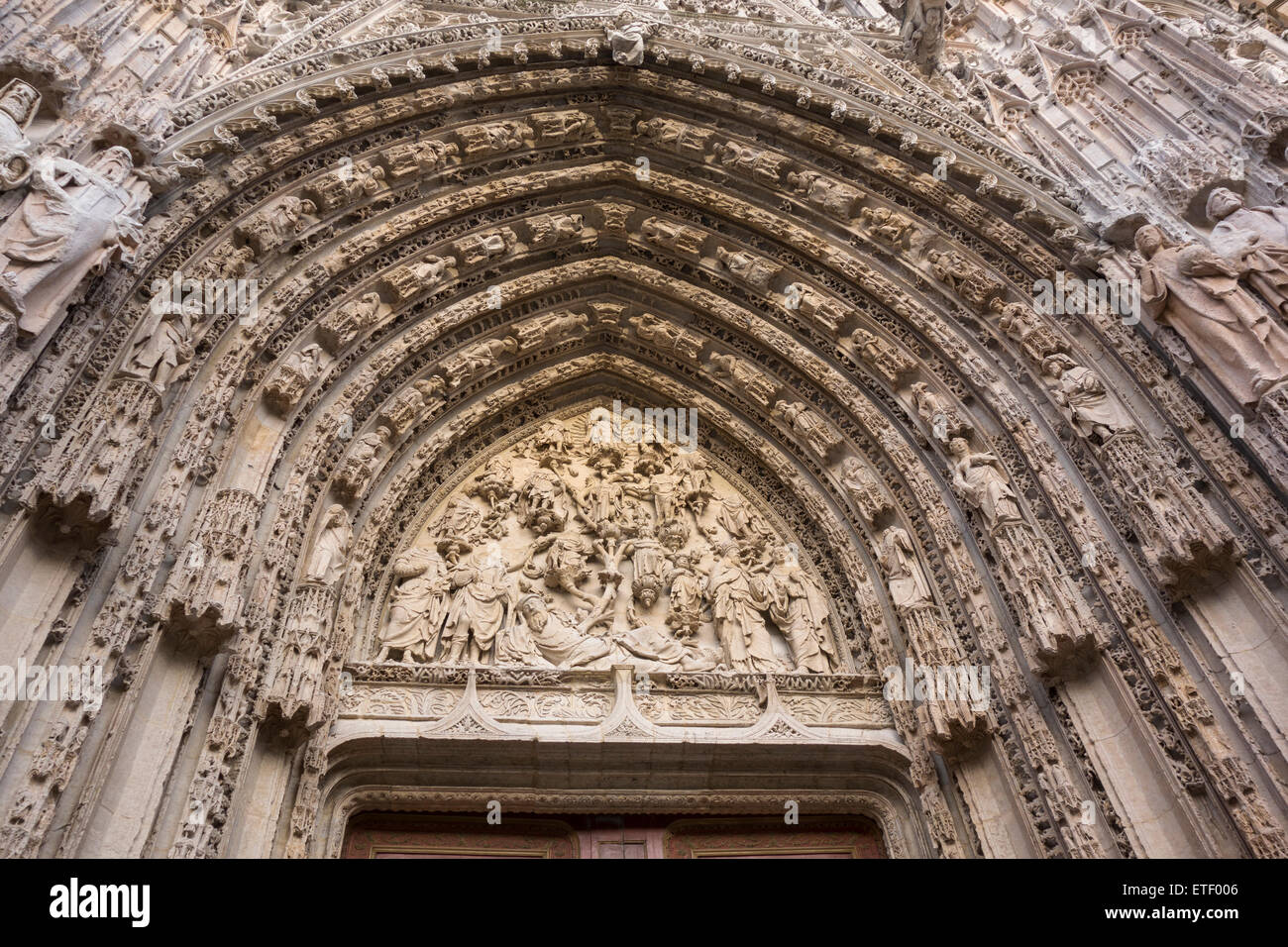 La Cathédrale de Rouen - tympan porte centrale avant l'ouest montrant - Arbre de Jessé (début 17e siècle), Normandie, France Banque D'Images
