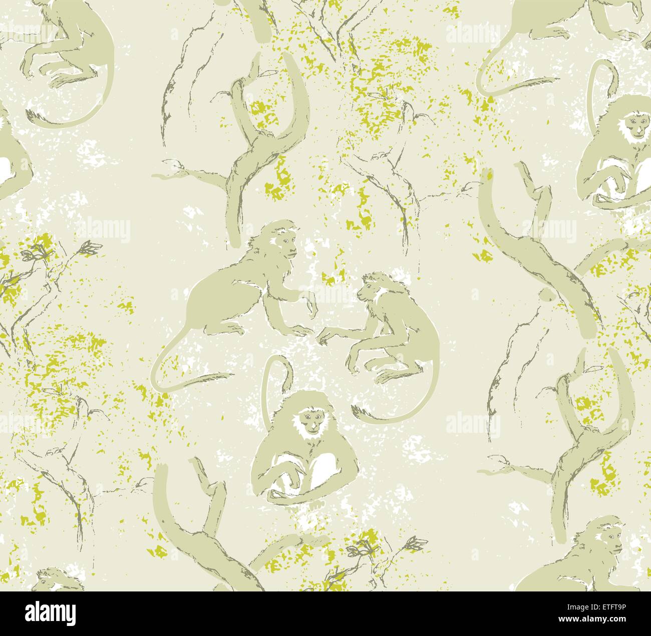 Abstract grungy motif transparent. Les arbres et les singes. Fond motif forestiers exotiques Illustration de Vecteur