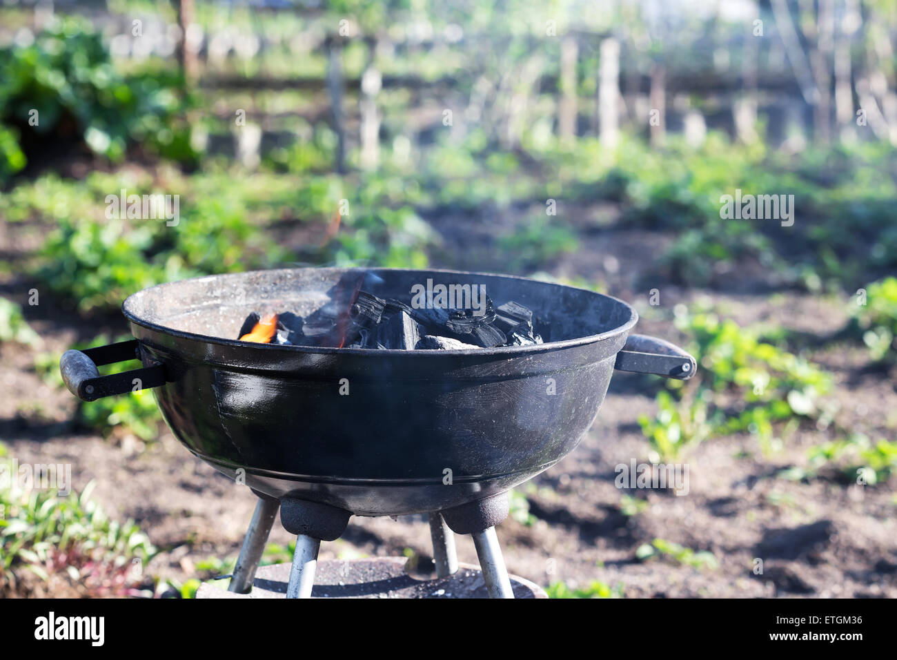 En brûlant du charbon de barbecue, en plein air Banque D'Images
