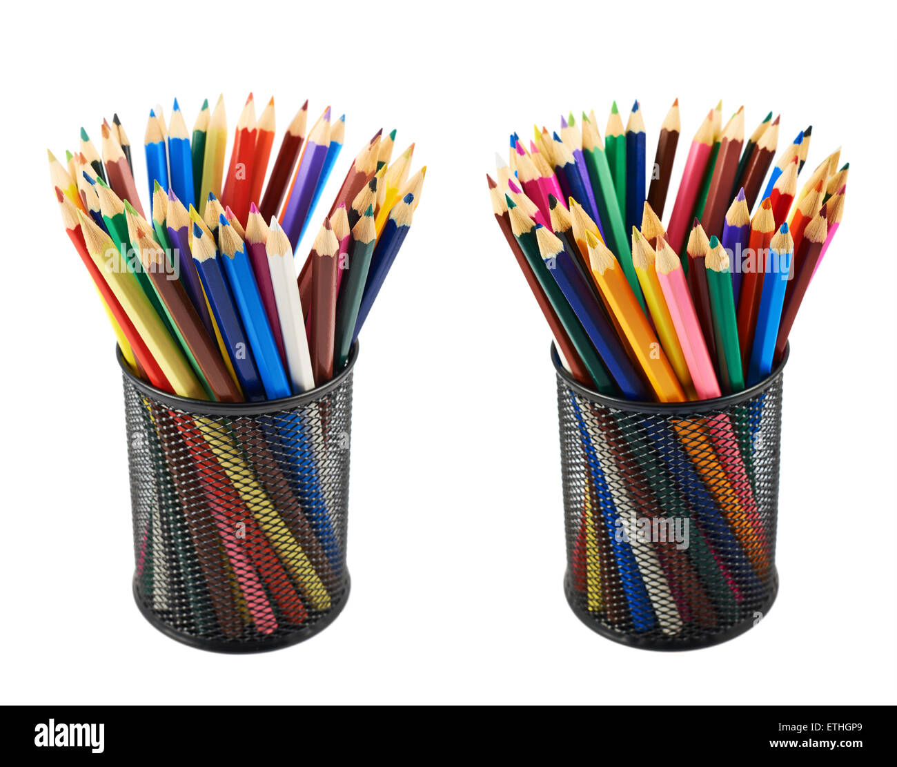 Porte-crayons plein de crayons Banque D'Images