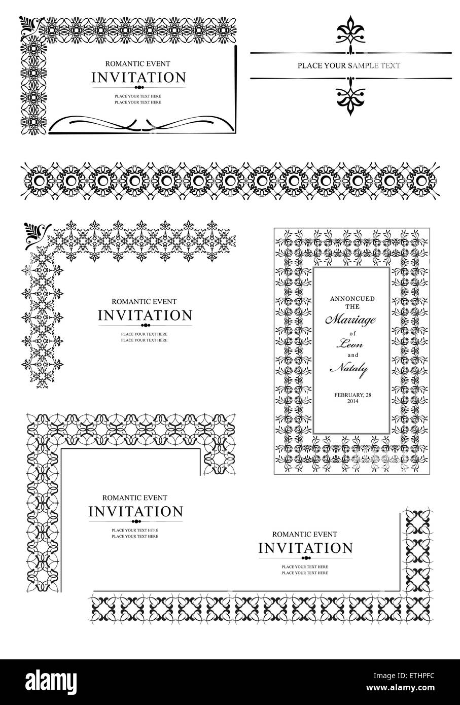 Collection de coins décoratifs en styles design vintage Illustration de Vecteur