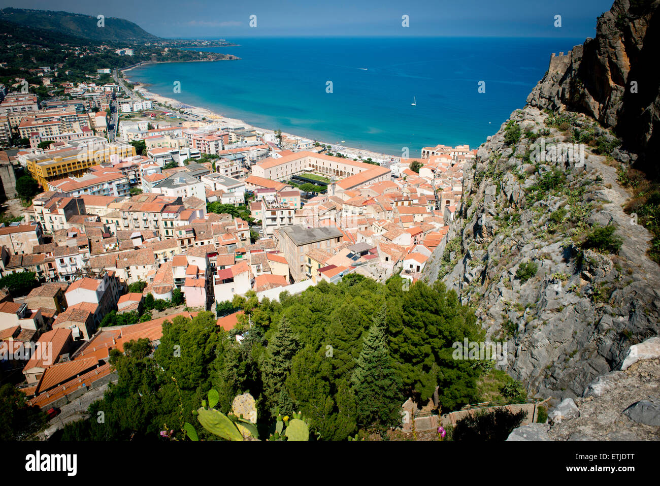 Vue de la Rocca de Cefalu, Sicile Banque D'Images