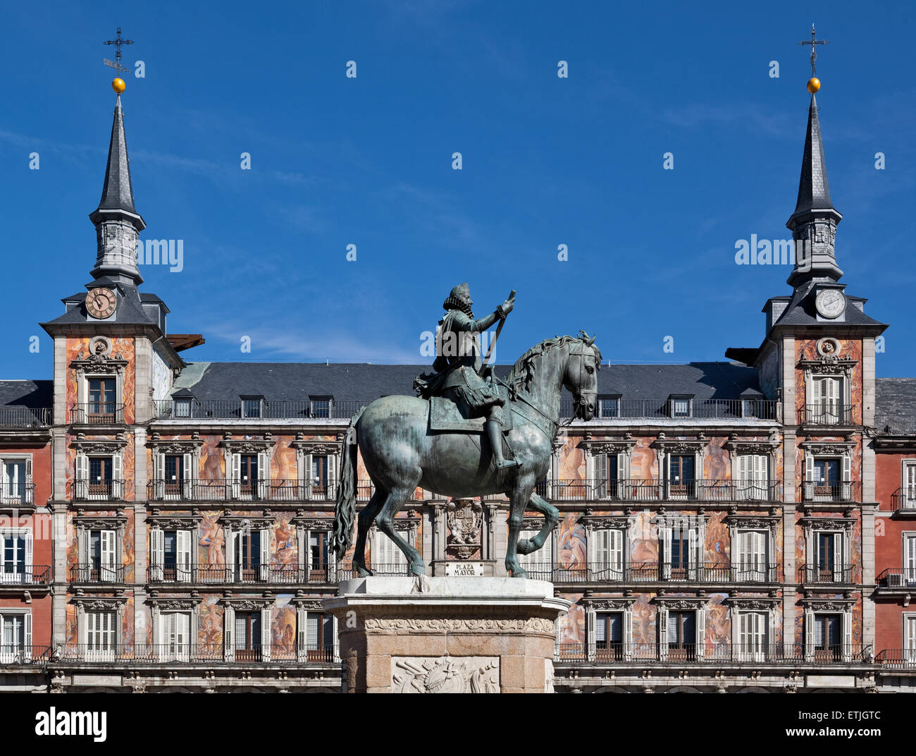 Statue équestre de Philippe III à la Plaza Mayor, Madrid. Banque D'Images