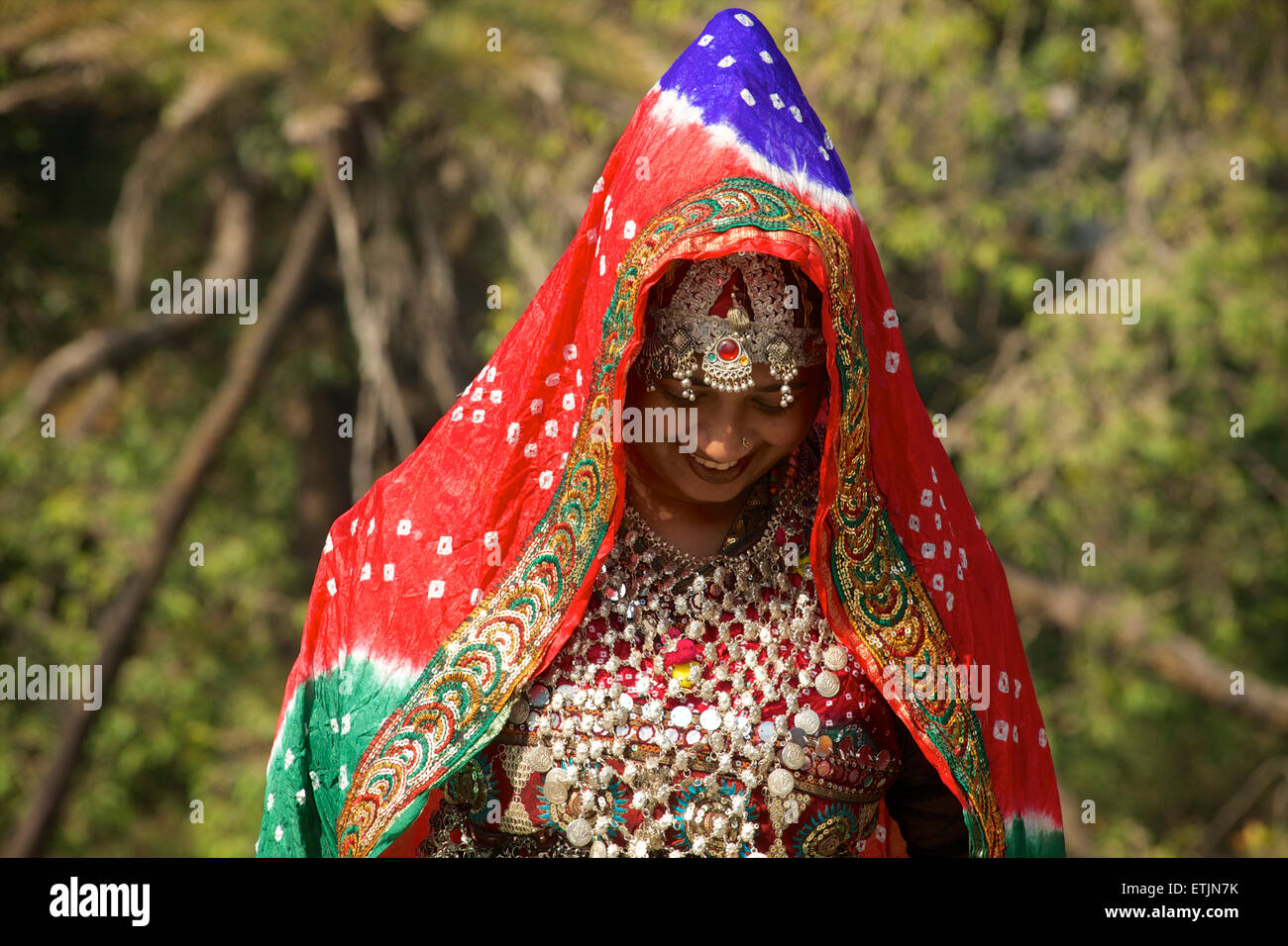 Femme en robe indienne du Rajasthan, Mount Abu, Rajasthan, India Banque D'Images