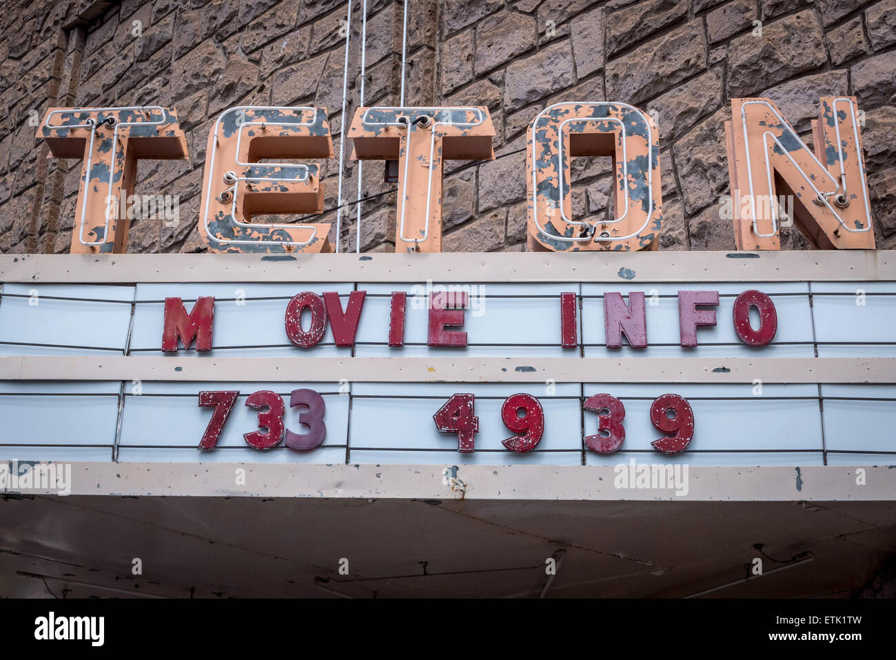 Ancien cinéma connectez-vous dans la ville de Jackson de Jackson Hole, Wyoming. Banque D'Images