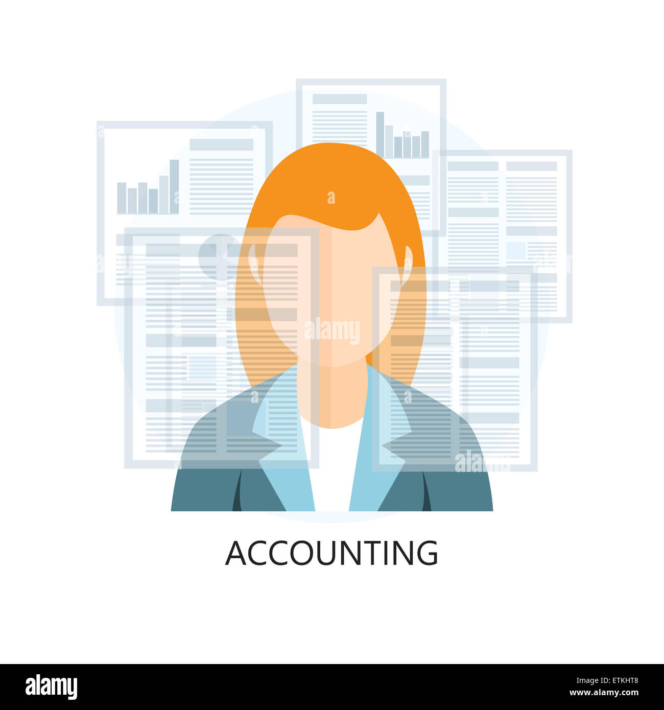 L'icône de comptabilité avec woman isolated on White Banque D'Images