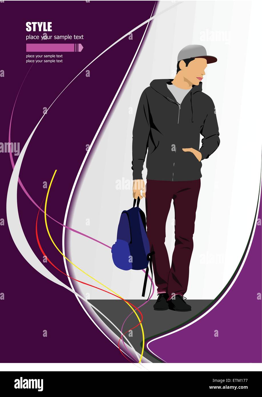 Jeune homme avec un sac. Vector illustration Illustration de Vecteur