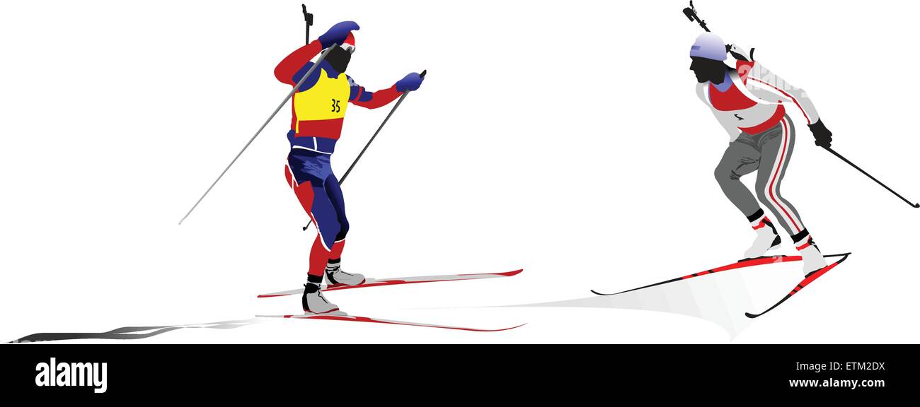 Le Biathlon gars silhouette. Vector illustration Illustration de Vecteur