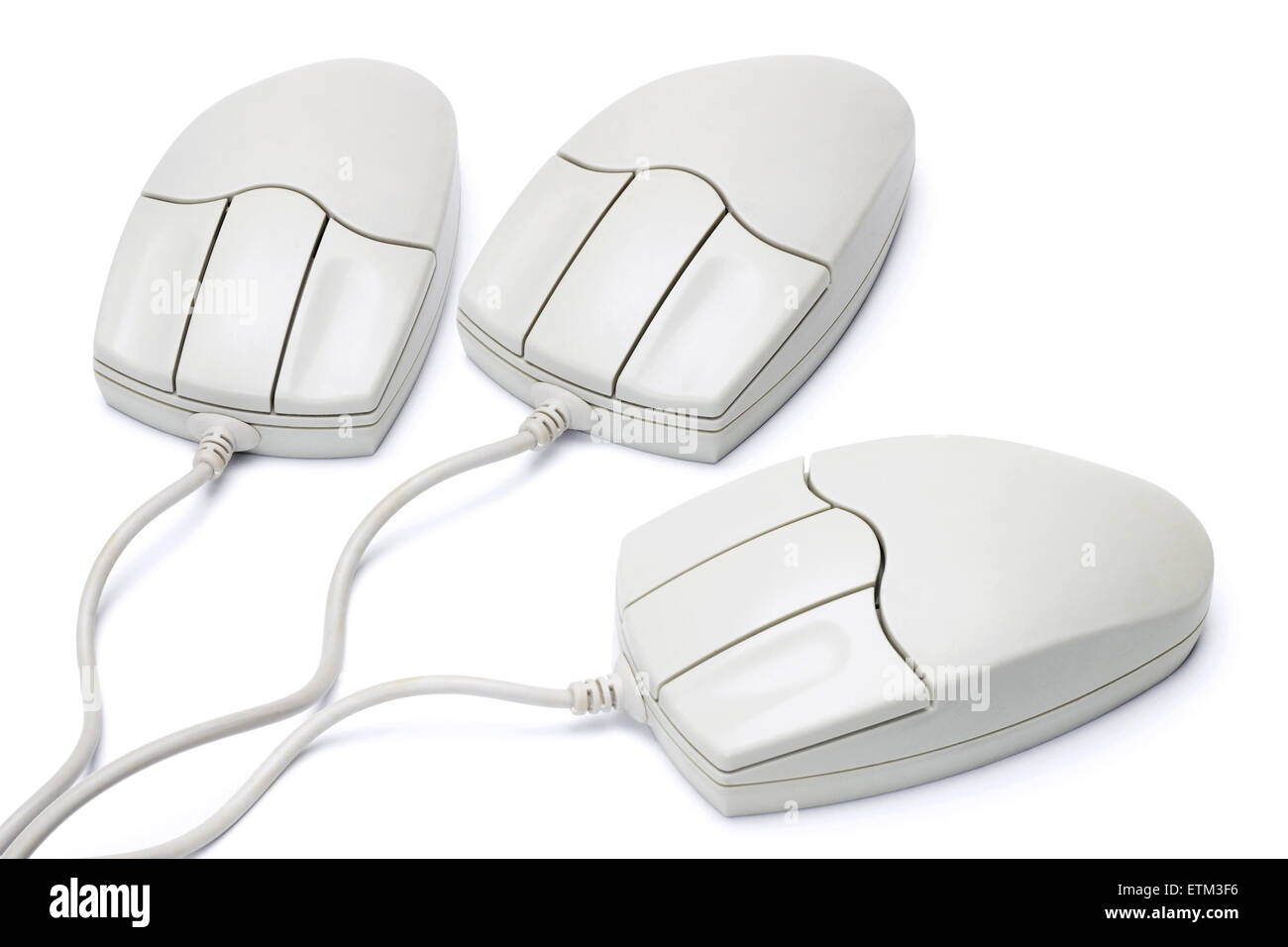 Trois souris d'ordinateur isolé sur fond blanc Banque D'Images
