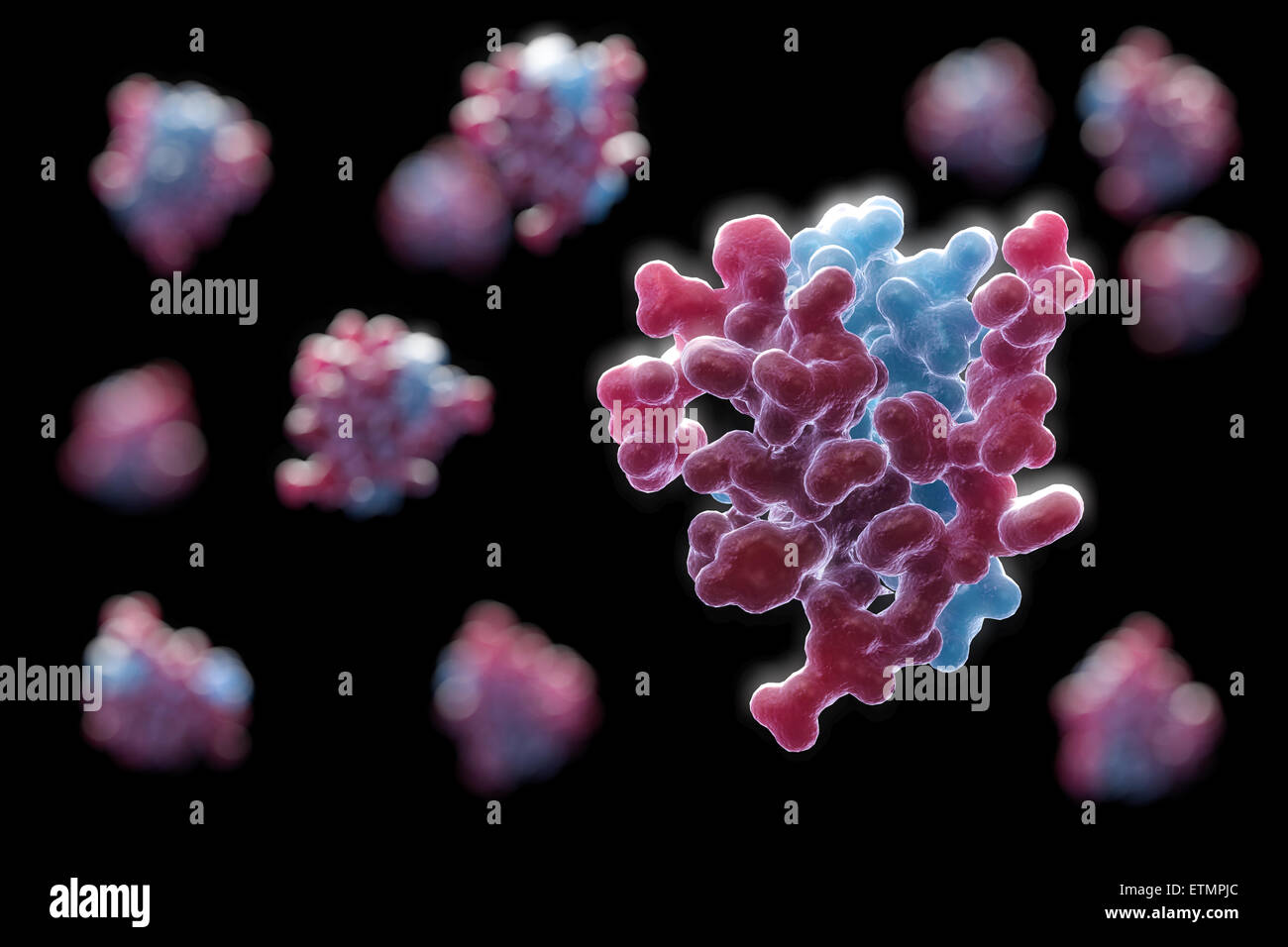 Illustration stylisée de 2HIU l'insuline, une hormone qui provoque l'absorption de glucose, dans le cadre du métabolisme. Banque D'Images
