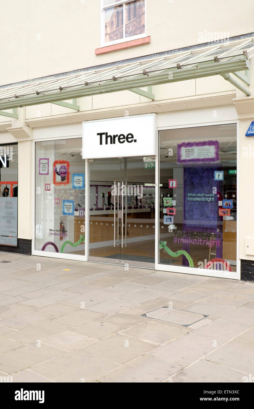 UK trois boutique de téléphonie mobile Banque D'Images