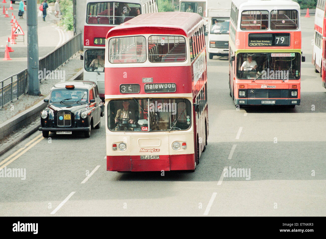 Les bus à Liverpool, 6 septembre 1994. Banque D'Images