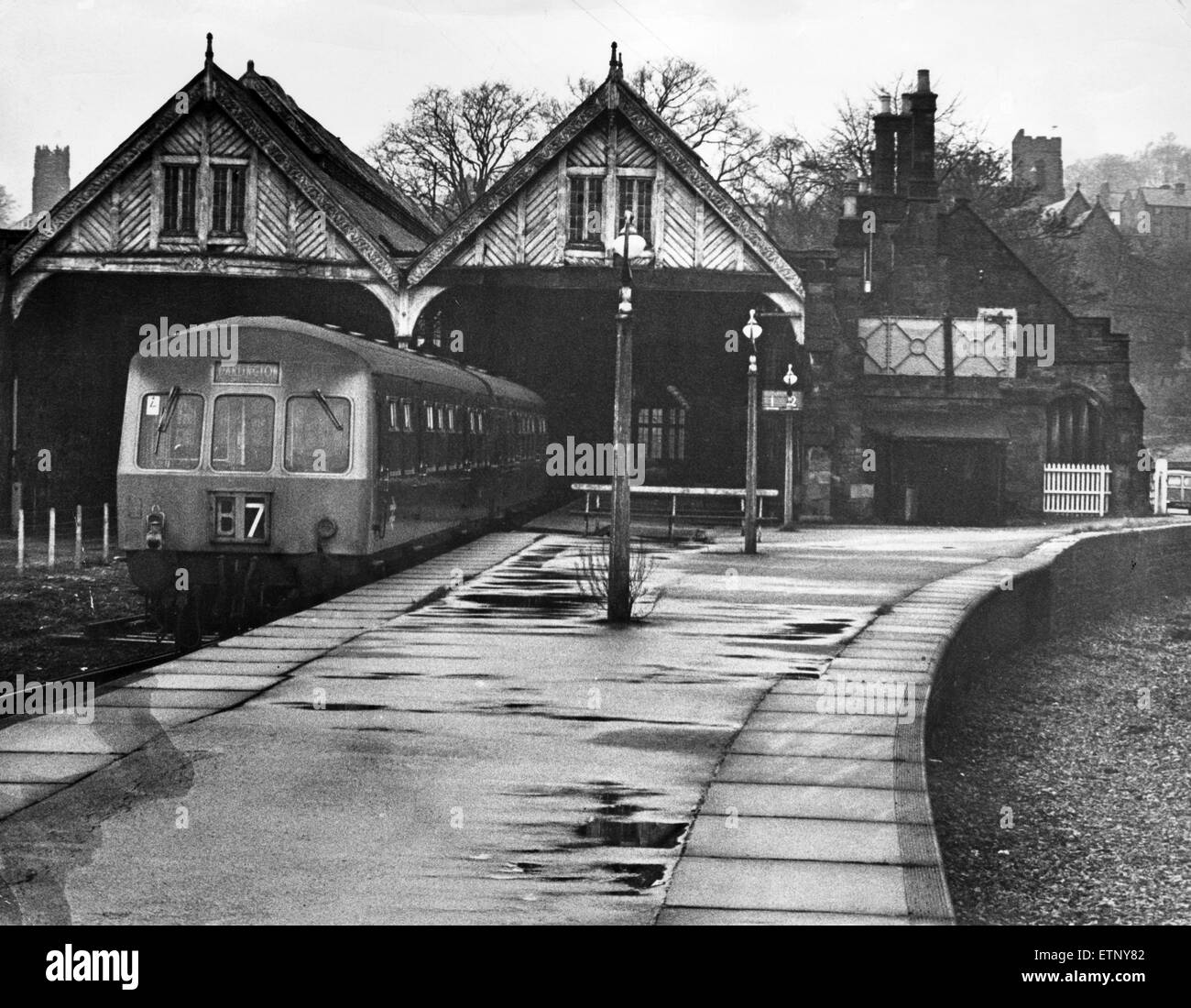 La gare de Richmond, Yorkshire du Nord, le 6 février 1969. Banque D'Images