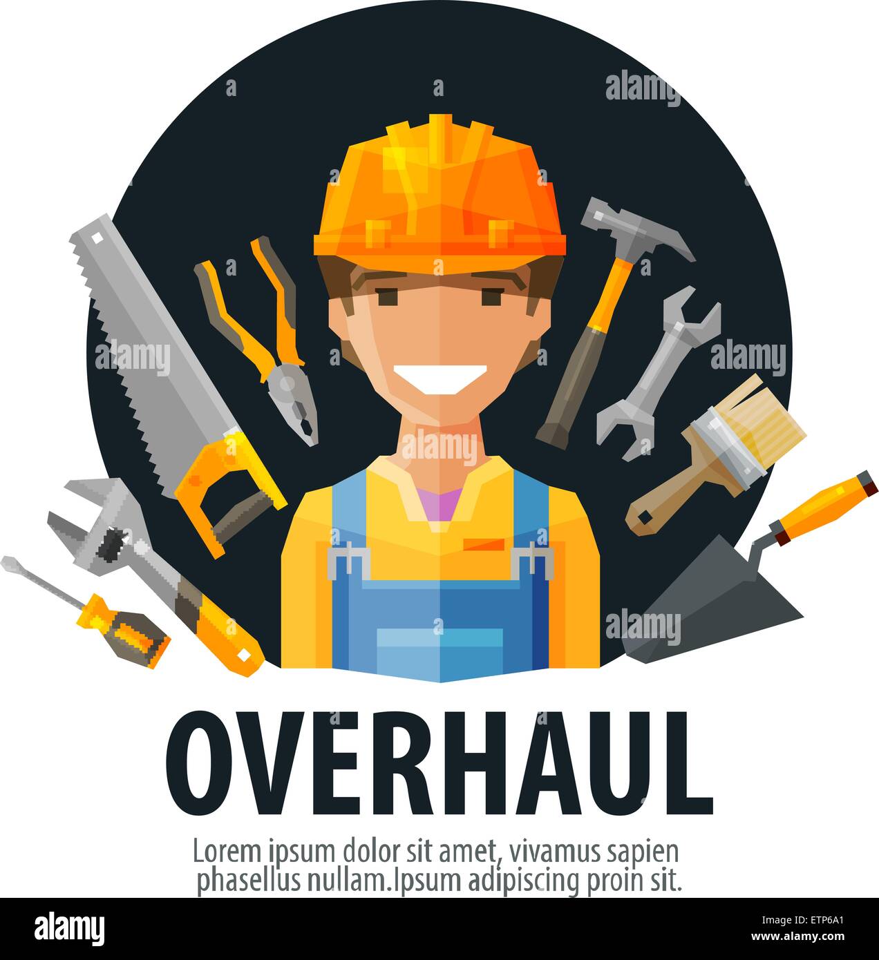 Révision logo vector modèle. travailleur et d'outils ou de constructeur, constructeur, construction company icon Illustration de Vecteur