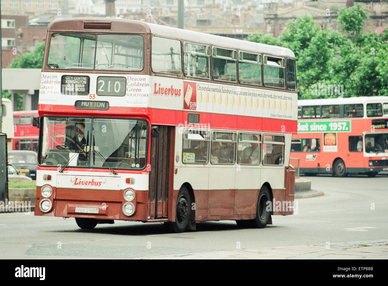 Les bus à Liverpool, 6 septembre 1994. Banque D'Images