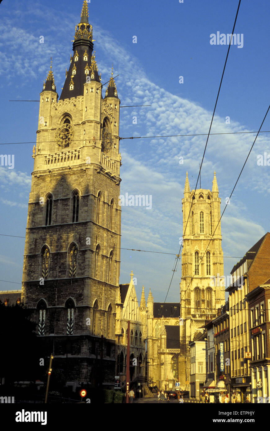 BEL, Belgique, Gand, beffroi et de la Cathédrale Saint-Bavon. BEL, Belgique, Gand, Belfried Bavo Kathedrale und. Banque D'Images