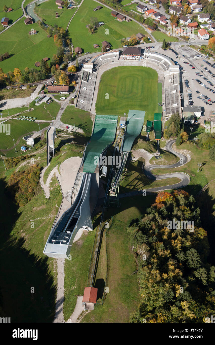 Stade olympique de saut à ski, ski, sport, stade, Gudiberg, Bavaria, aérienne, de Werdenfels, Garmisch-Partenkirchen, hautes terres, Banque D'Images