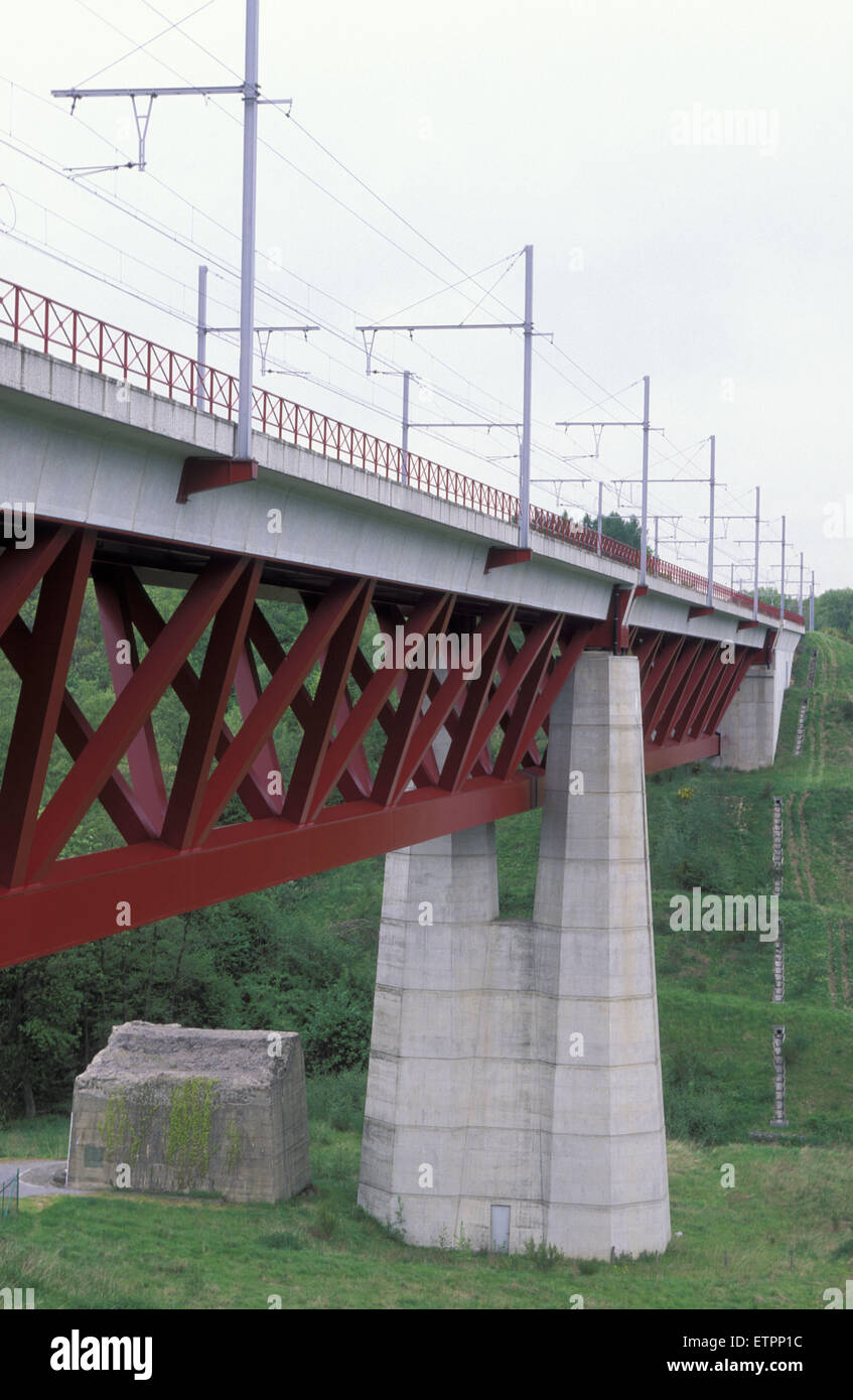 BEL, la Belgique, l'Est des Ardennes, Hauset-Hergenrath Hammerbuecke, pont de chemin de fer, Marteau, pont, voie de chemin de fer de train à grande vitesse Banque D'Images