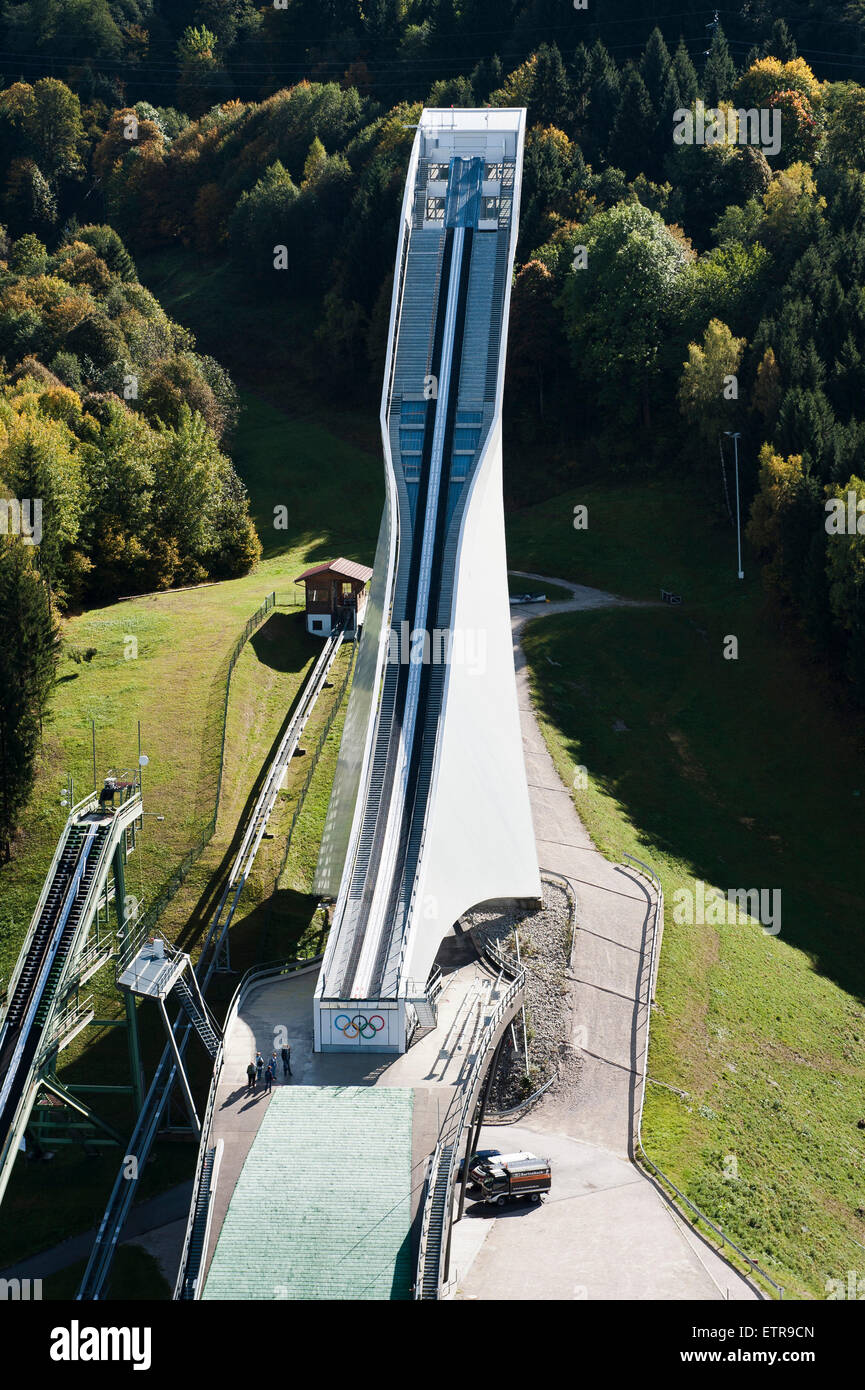 Stade de saut à ski, ski, sport, Gudiberg, vue aérienne, Bavaria, Garmisch-Partenkirchen, Werdenfels, hautes terres, Haute-Bavière, Banque D'Images