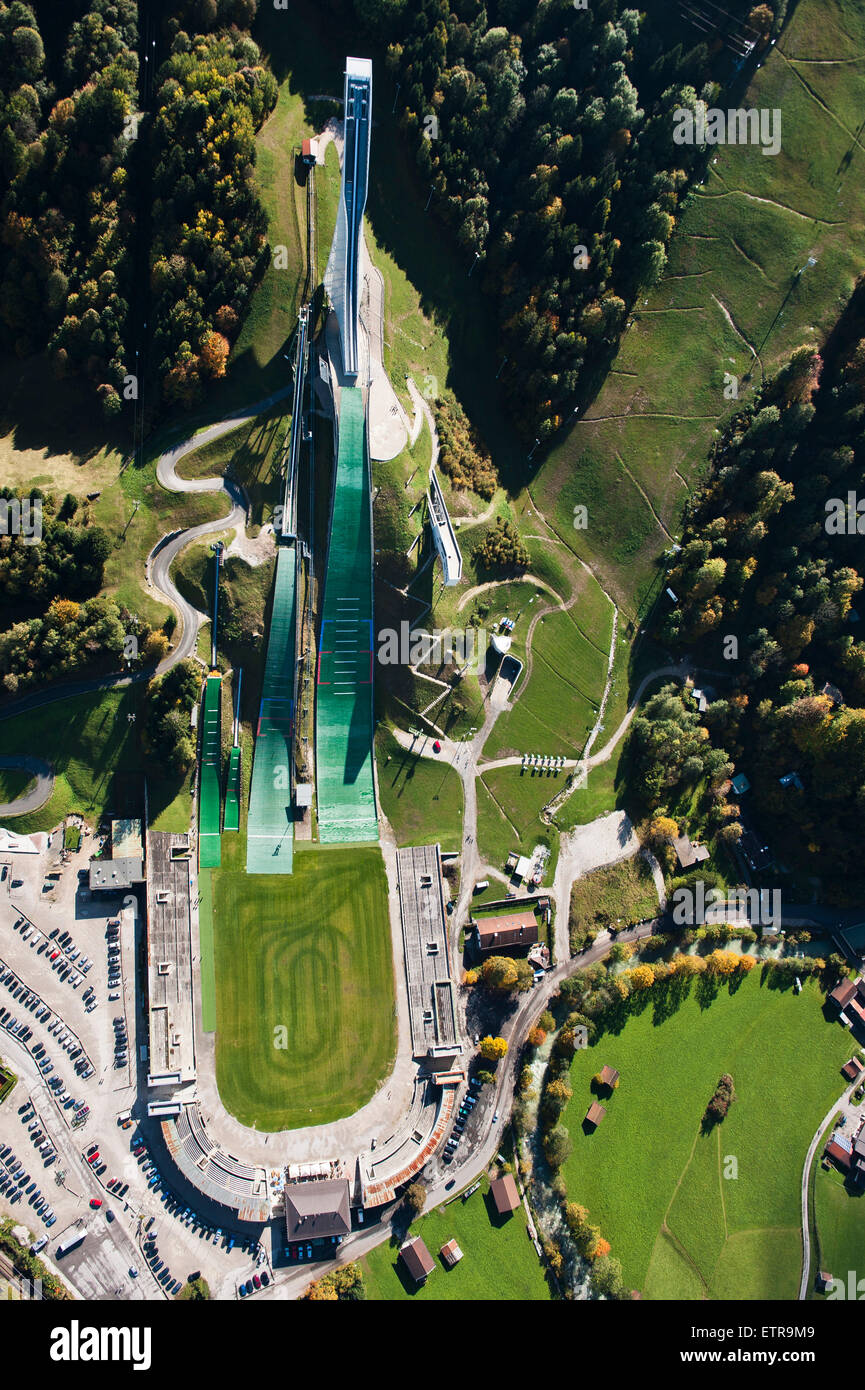 Stade olympique de saut à ski, ski, sport, stade, Gudiberg, Bavaria, aérienne, de Werdenfels, Garmisch-Partenkirchen, hautes terres, Banque D'Images