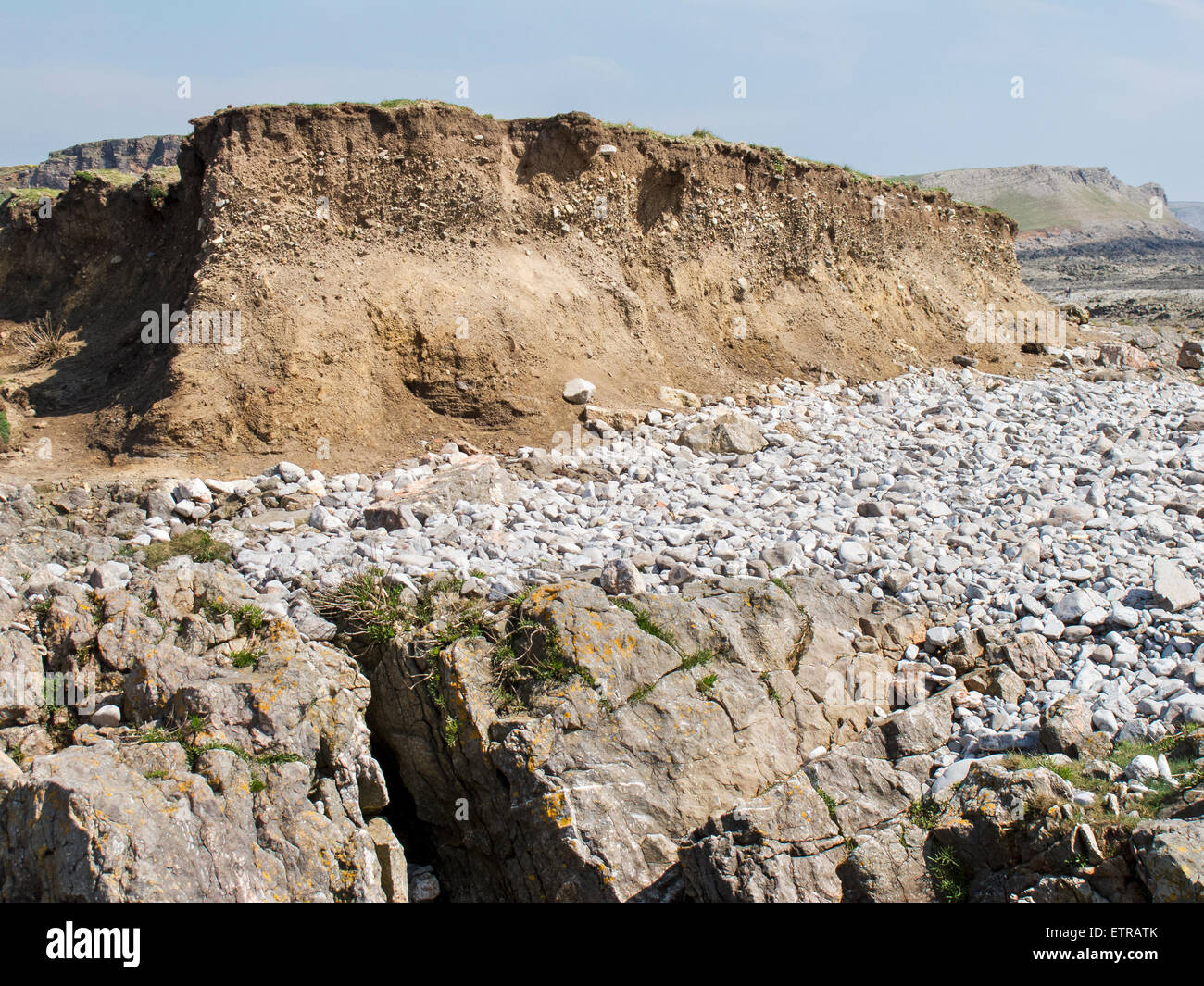 De dépôts fluvioglaciaires sur la tête de vis sans fin, la péninsule de Gower, au Pays de Galles Banque D'Images