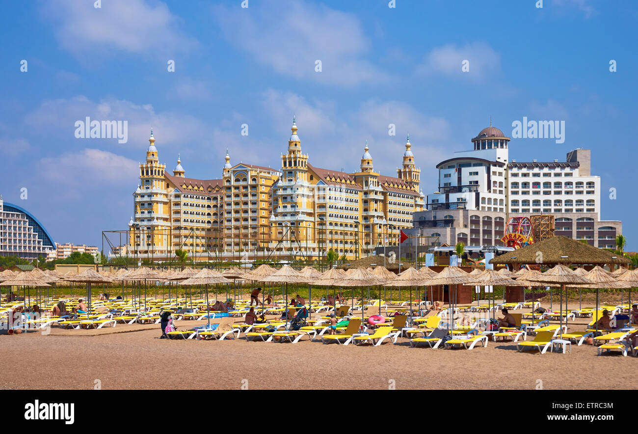 La Turquie, plage d'Aska Lara Resort & Spa Hotel, Royal Holiday Palace, Antalya Banque D'Images