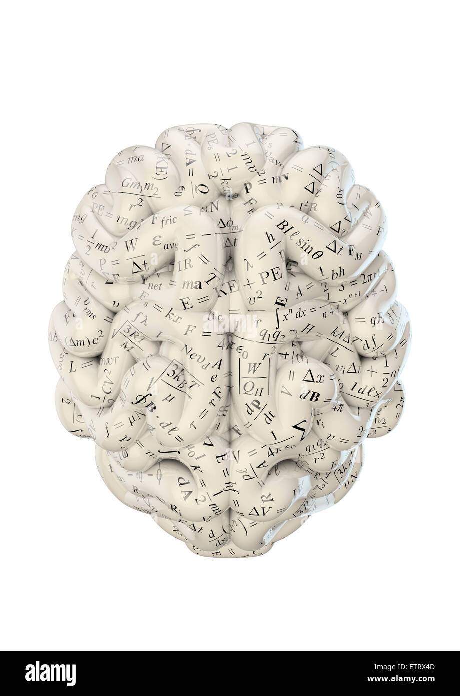 3D render of brain couverts en équations et formules scientifiques Banque D'Images