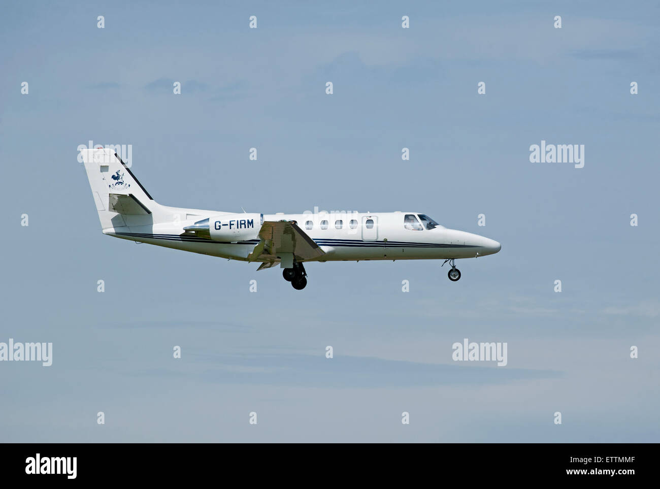 Cessna Citation Bravo 550 entrée en Dalcross aéroport. Inverness en Écosse. 9885 SCO. Banque D'Images