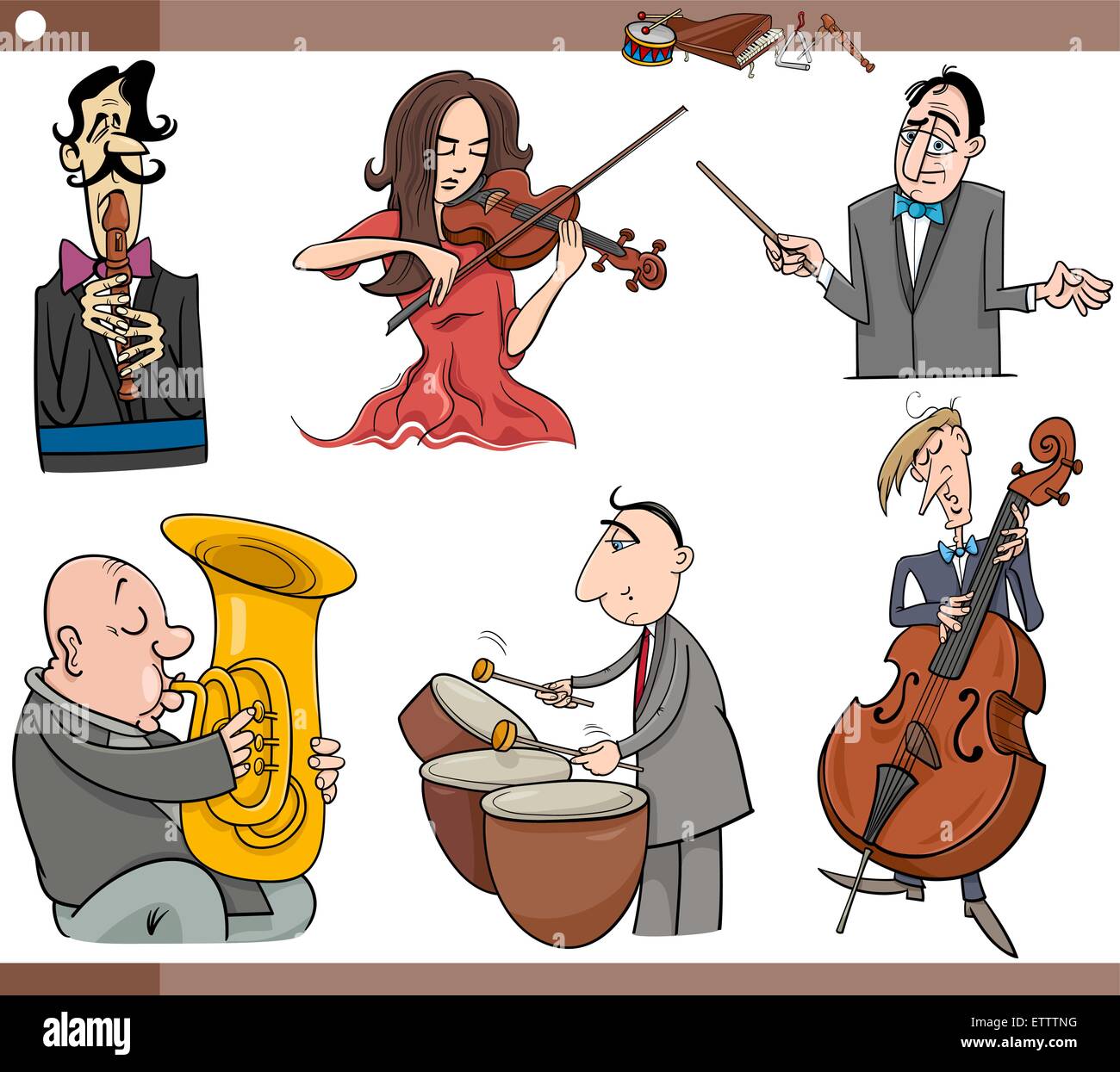 Cartoon Illustration Jeu de caractères des musiciens jouant des instruments de musique Illustration de Vecteur