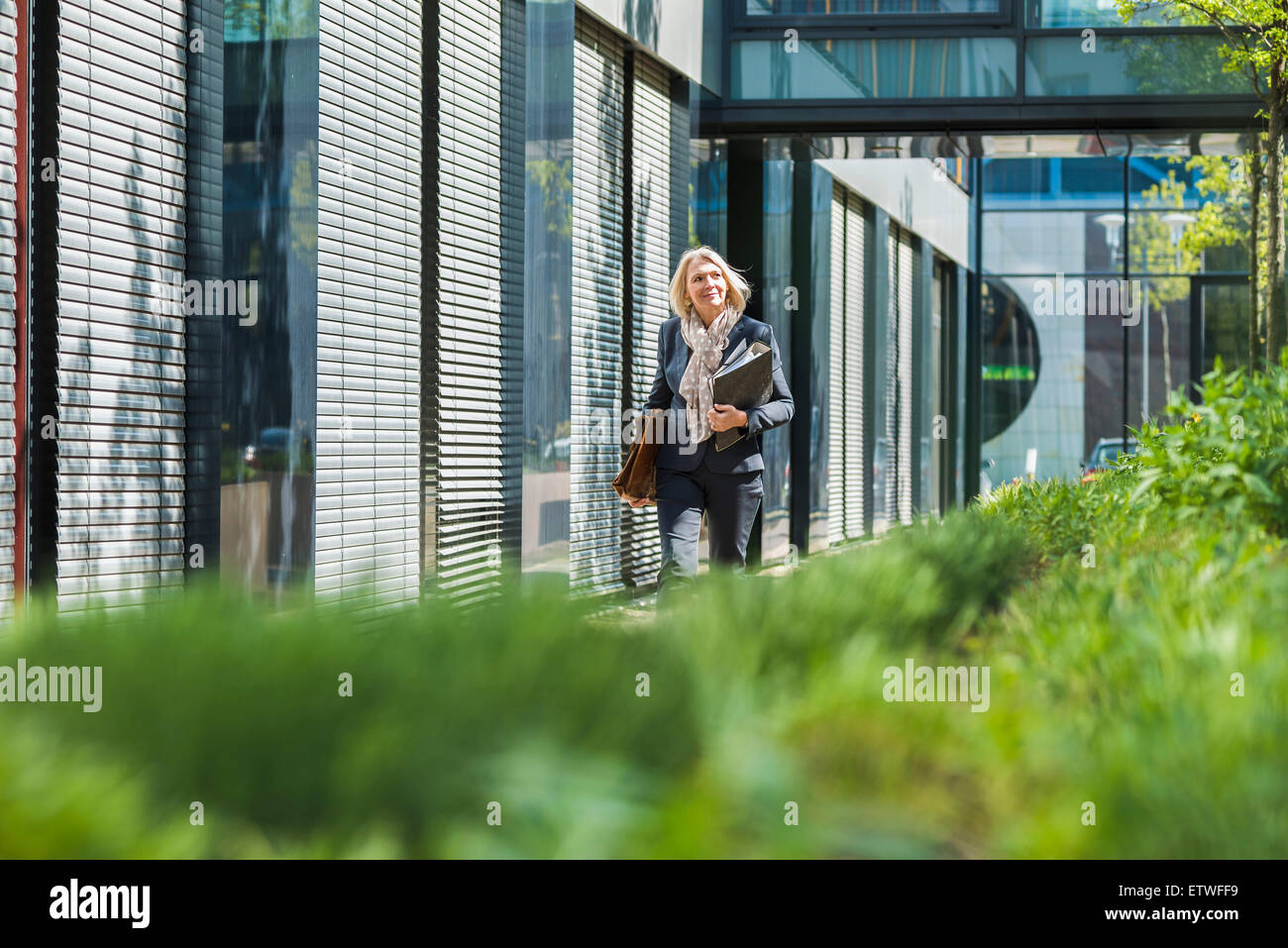 Nature businesswoman carrying briefcase et fichiers Banque D'Images