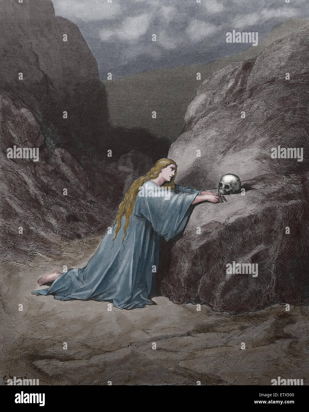Nouveau Testament. Marie Madeleine de repentir. Luc 7:47. Gravure de Gustave Dore. 19e c. Plus tard la couleur. Banque D'Images