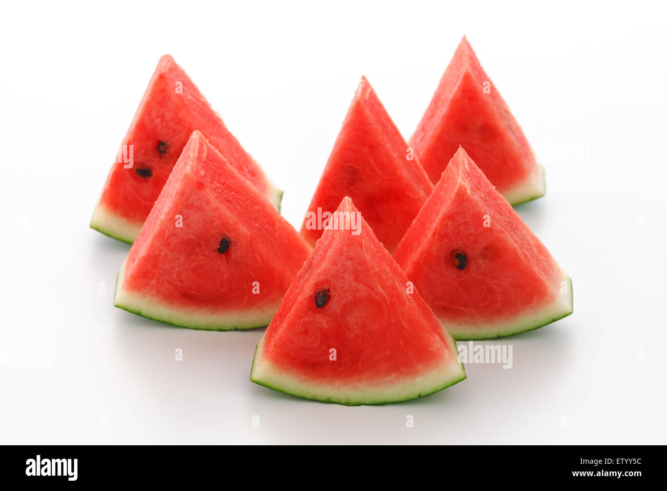 Watermelon split slide yummy fresh fruits d'été dessert sucré fond blanc Banque D'Images