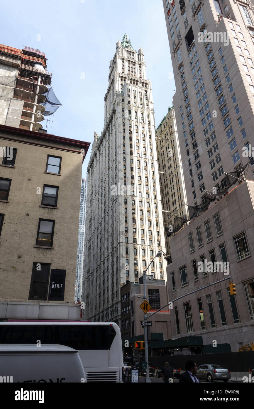 Woolworth Building au 233 Broadway, New York, des gratte-ciel, USA. Banque D'Images