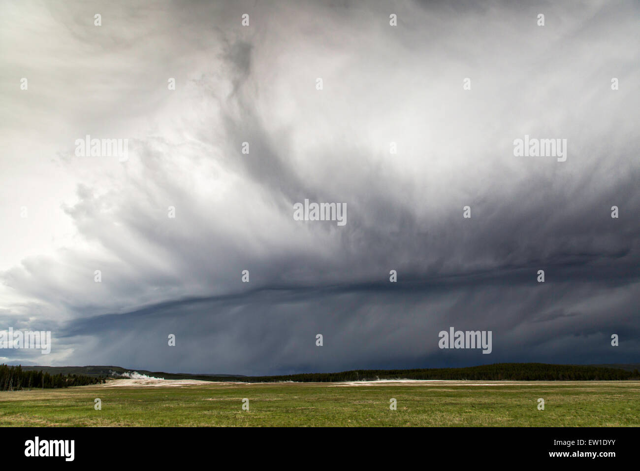 Un mur de nuages formant au-dessus du Geyser Basin dans le Parc National de Yellowstone Juin 1, 2015 in Yellowstone, Wyoming. Banque D'Images Un mur de nuages formant au-dessus du Geyser Basin dans le Parc National de Yellowstone Juin 1, 2015 in Yellowstone, Wyoming. Banque D'Images