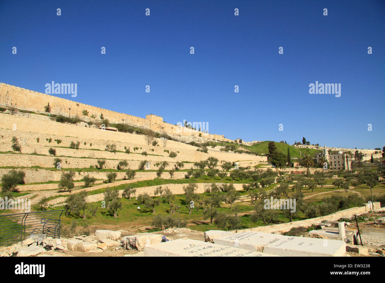 Israël, Jérusalem, une vue sur vallée du Cédron à partir de l'ancien cimetière du Mont des Oliviers Banque D'Images