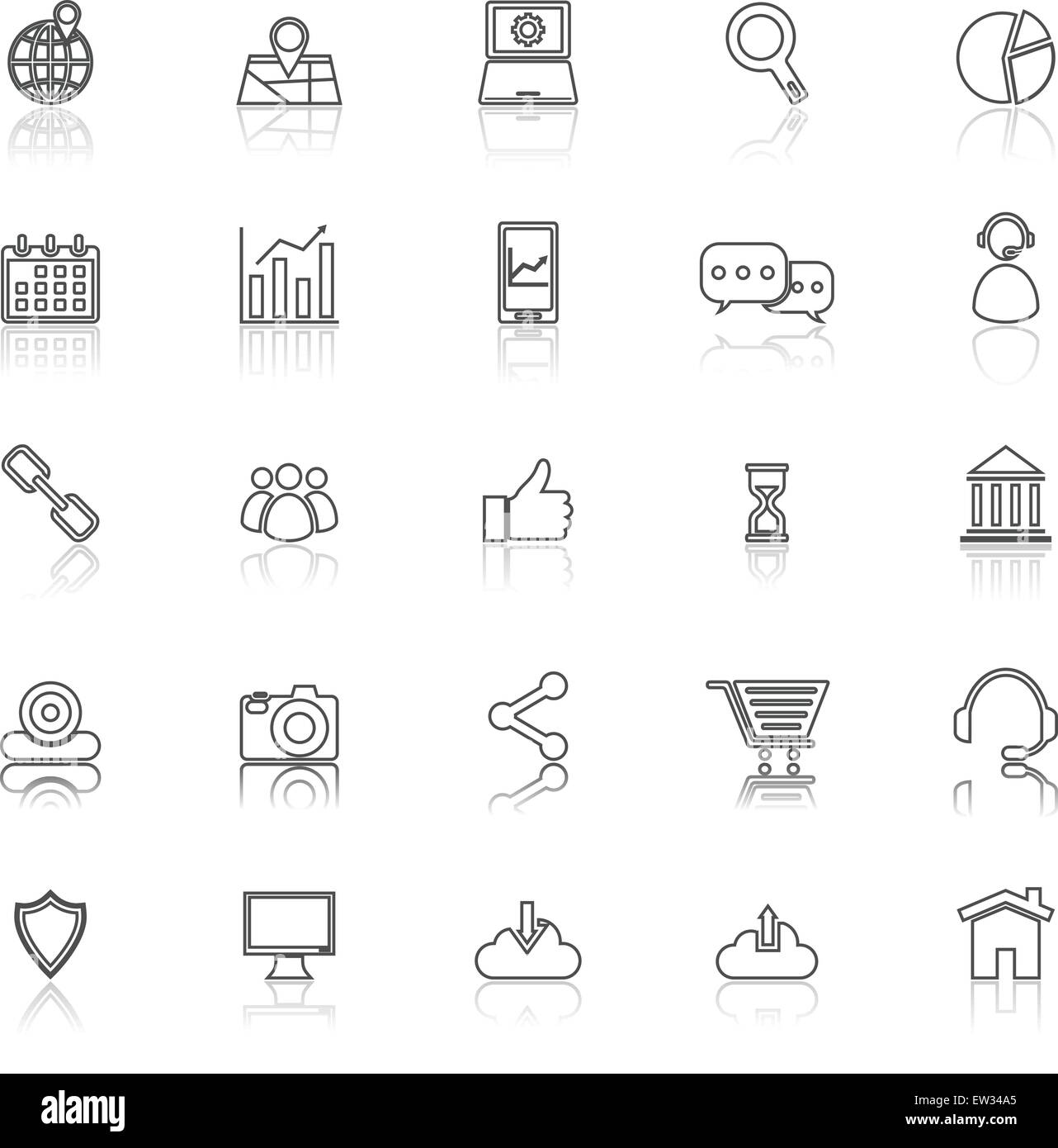 Icônes de ligne de SEO avec réfléchir sur blanc, vecteur d'actions Illustration de Vecteur