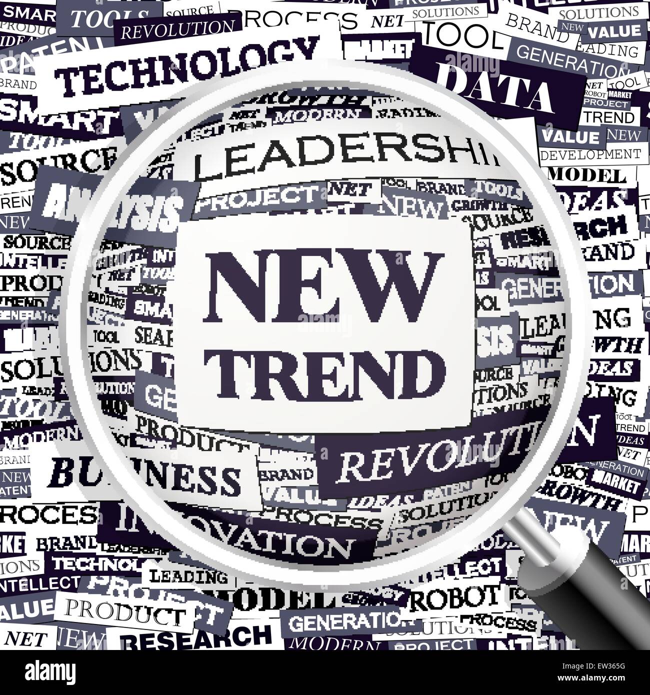 Nouvelle tendance. Nuage de mots illustration. Tag Cloud concept collage. Illustration de Vecteur