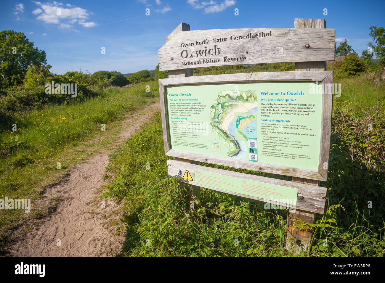 Panneau d'entrée et de la carte d'Oxwich National Nature Reserve, Gower, Banque D'Images